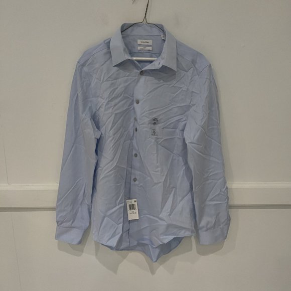 DEFECT Calvin Klein Men SlimFit Performance 15.5 32/33 Herringbone Blue $75 A381 - Picture 1 of 3